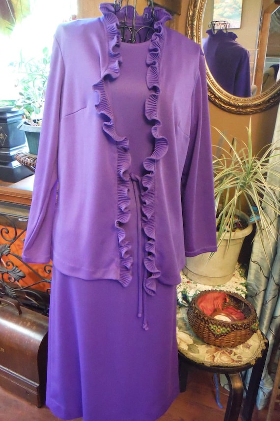 Vintage 1960's NPC Fashions Purple Two Piece Ruff… - image 1