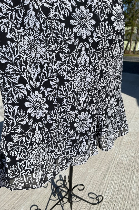 Vintage Black and White Floral Lightweight Skirt … - image 2