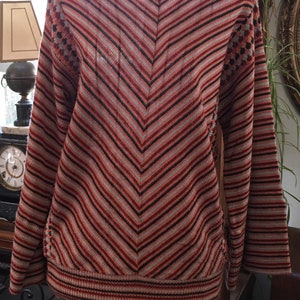 Vintage Eccobay 70/80s Striped Pullover Sweater Small Blk,Coral, Red image 2