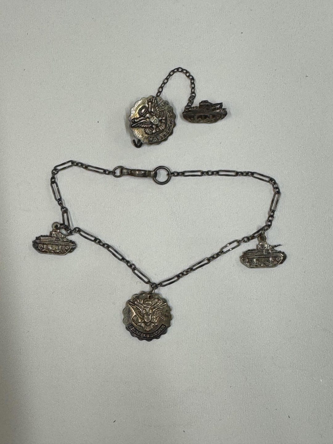 Antique WW2 Sterling Sweetheart Bracelet and Pin USA Tanks US Army - Etsy