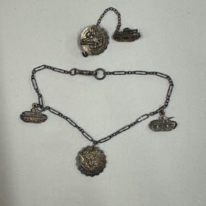 Antique WW2 Sterling Sweetheart Bracelet and Pin USA Tanks US Army