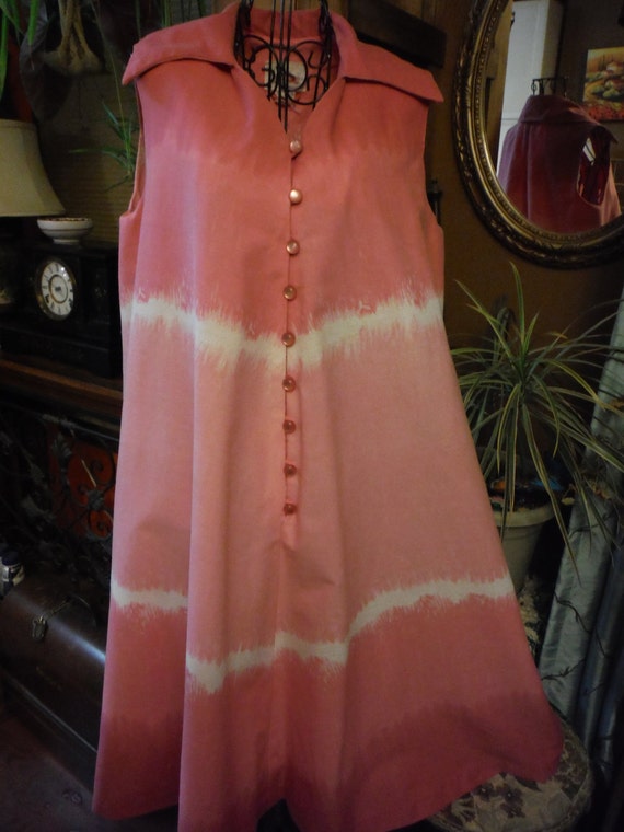 1960/70 Cotton Pink Tie Dyed Sleeveless Summer Dre