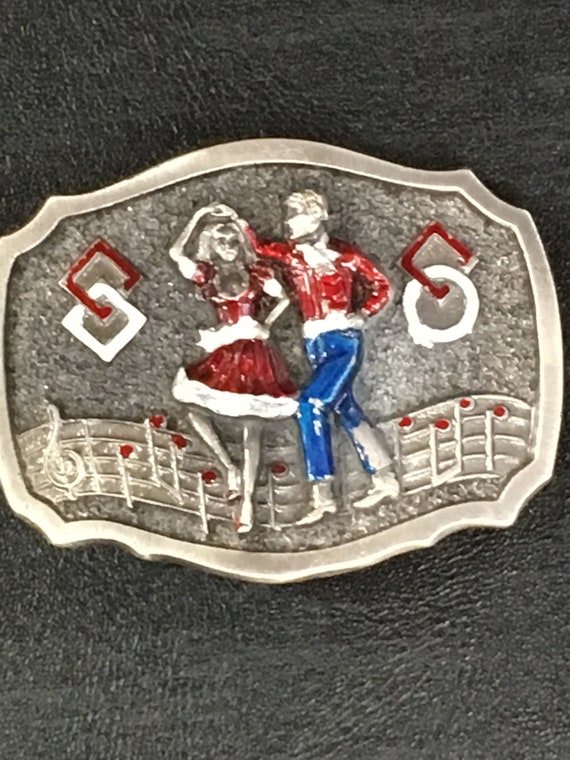 1984 Square Dancing Couple Pewter Belt Buckle