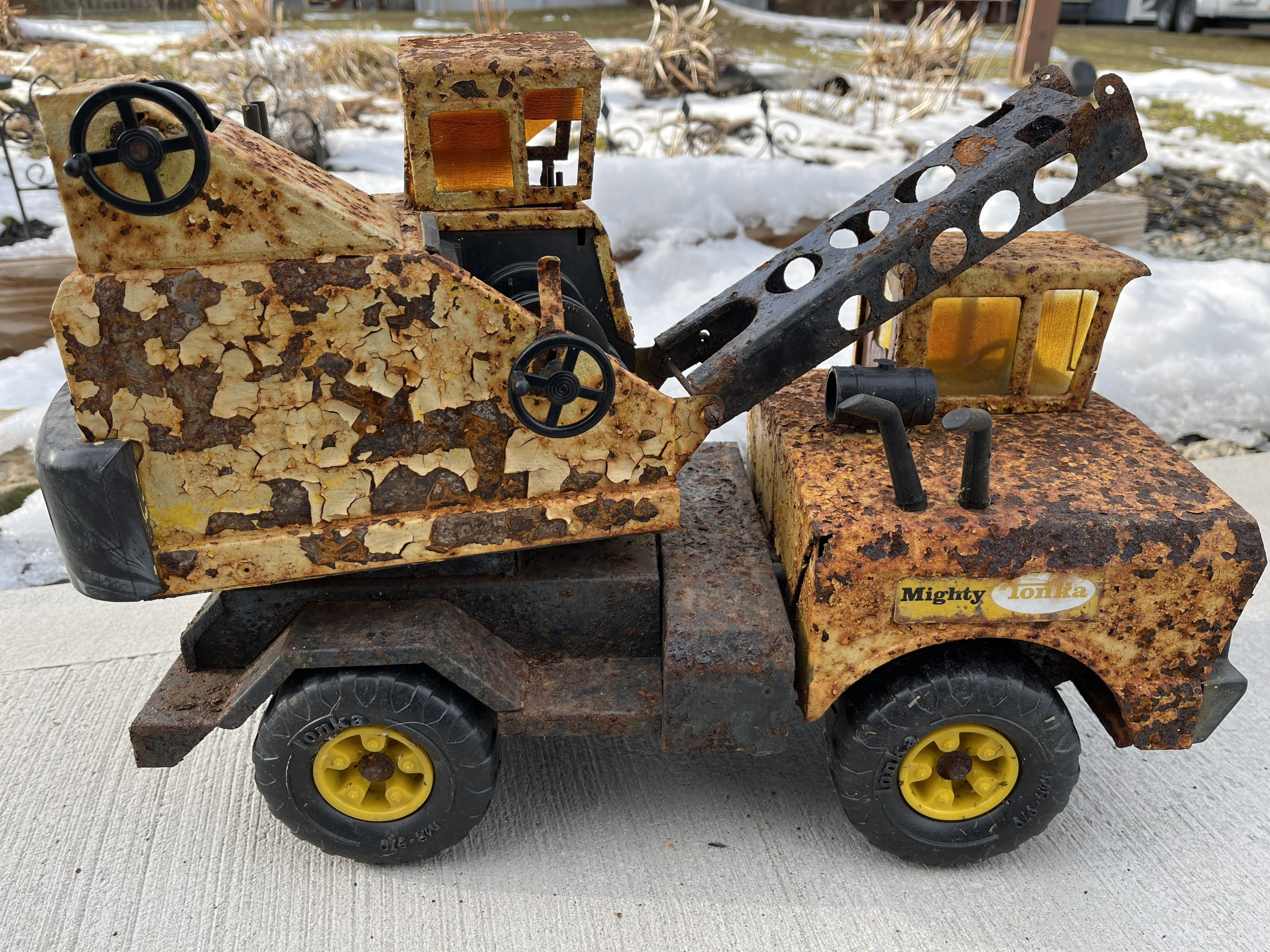 【希少】TONKA Power Crane 1401日本製ヴィンテージ 建設車両 Vintage Mighty Tonka Clam Shell Crane 1969 Rustic Restoration