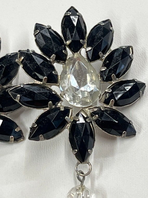 Vintage Black With Clear Rhinestones and Dangling… - image 9