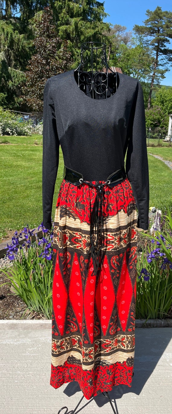 Vintage Women  Red and Black Gown Long Dress Boho - image 1