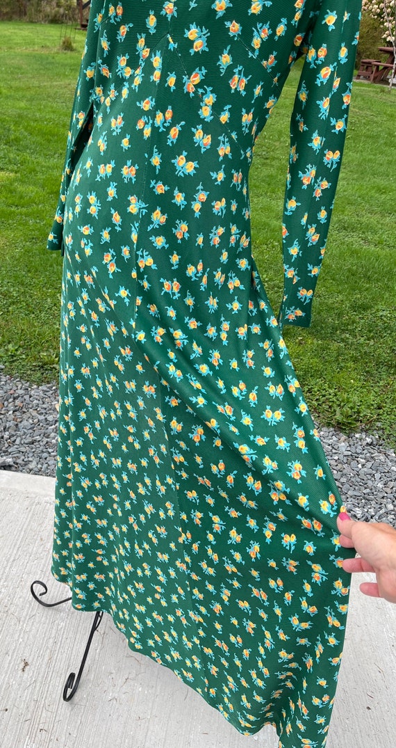 Vintage Green Floral Maxi Long Dress Long Sleeves… - image 4