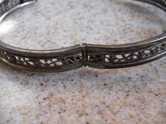 Antique Miraculous Medal Bracelet Filigree Cuff S… - image 4