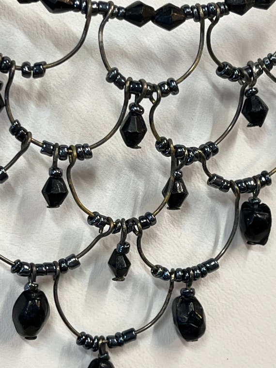 Vintage Black Bead Wire Bib Necklace with Matchin… - image 5