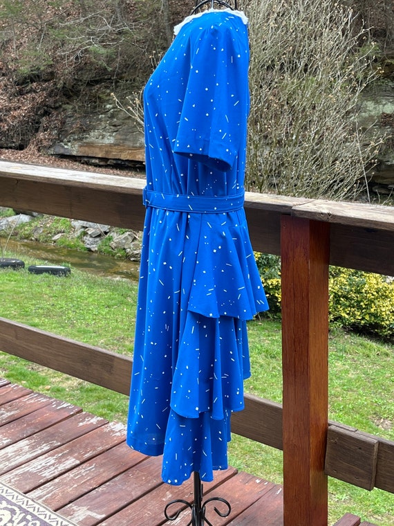 Vintage 1970/80's Blue Shirtwaist Dress Ruffles W… - image 4