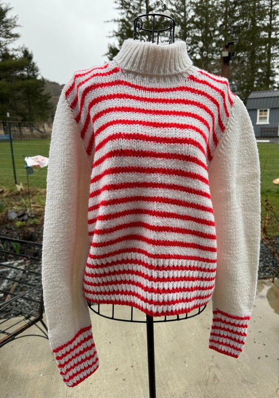 Vintage Girls Red White Striped Crocheted Turtlene