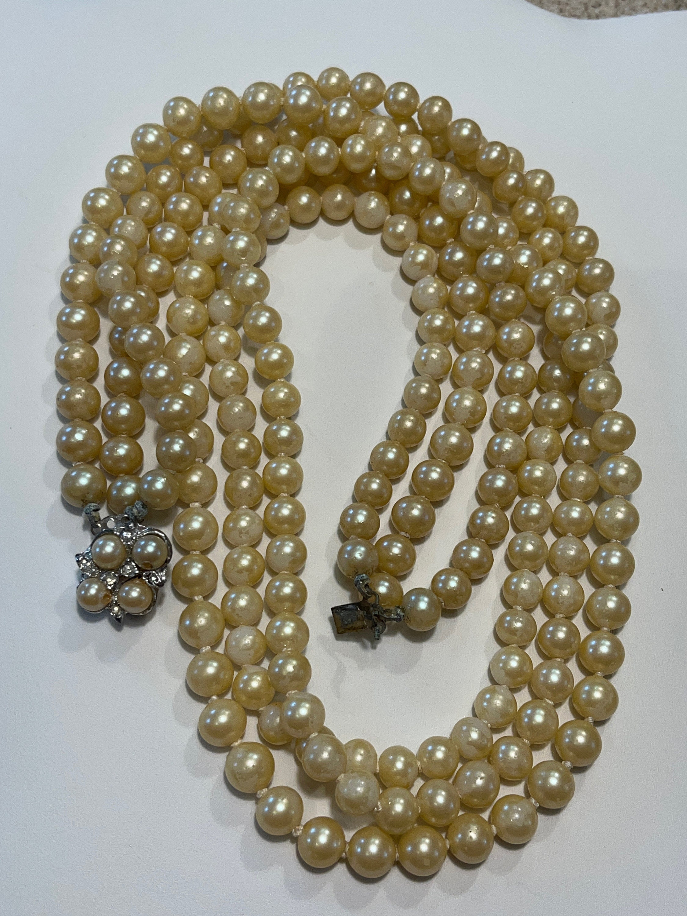 Vintage Faux Pearl Bib Glass Pearl Three Strand Necklace - Etsy