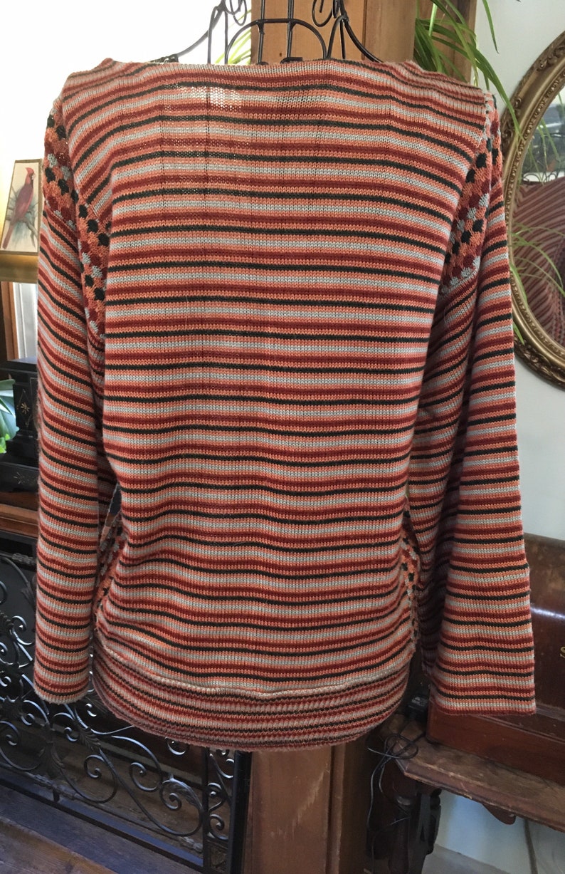 Vintage Eccobay 70/80s Striped Pullover Sweater Small Blk,Coral, Red image 5