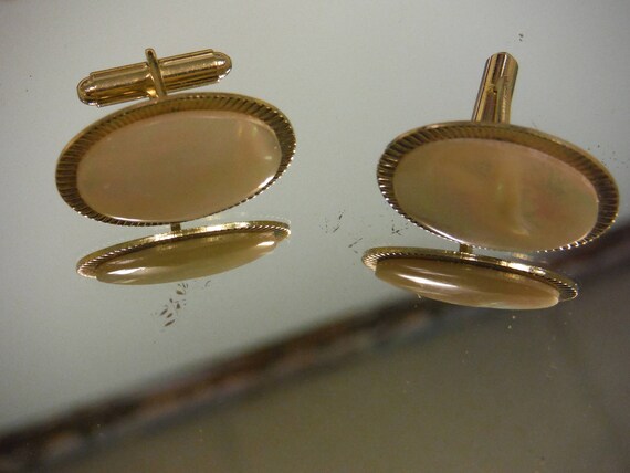 Iridescent Gold Plated Cuff Links, Button Hole Ad… - image 2