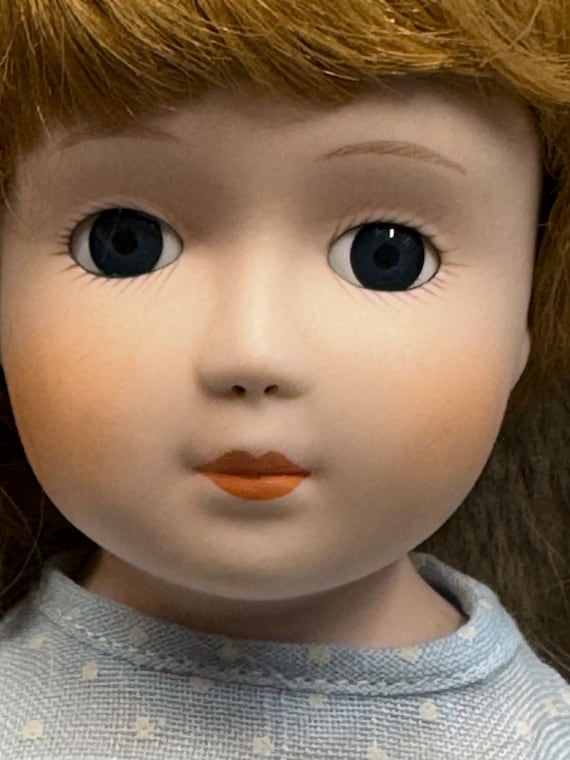 Vintage Porcelain Red Hair Blue Eyed Doll Collectible Gift Blue