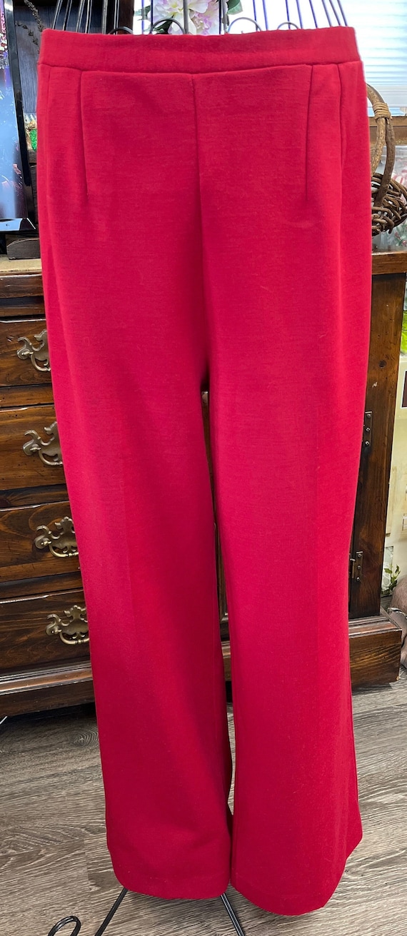Vintage Red Polyester Bell Bottom Wide Leg Pull On