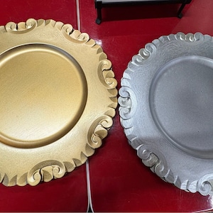 Vintage Holiday Tableware Plate Chargers Gold or Silver Table Resin Table Decor Sold Separately