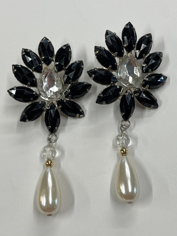 Vintage Black With Clear Rhinestones and Dangling… - image 1