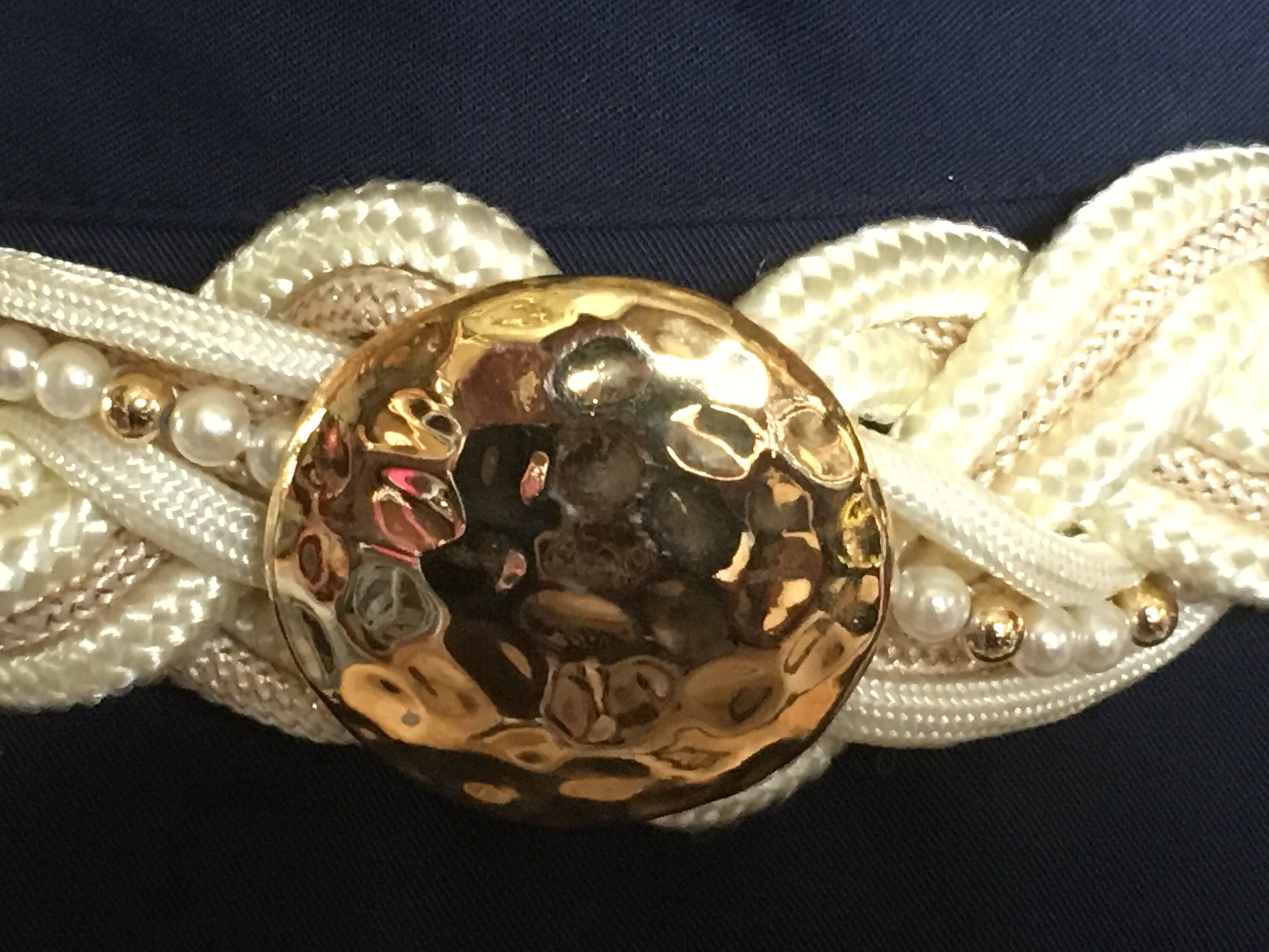 Vintage Ivory/cream Braided Belt With Pearl & Beads 