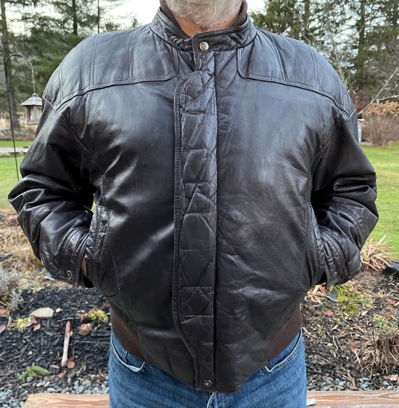 Members Only Brown Leather Bomber Jacket Size 44 Moto… - Gem