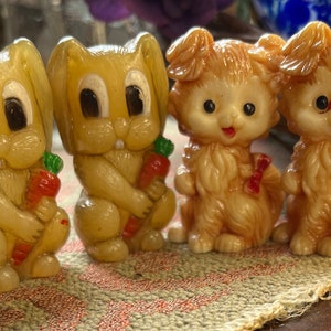 Vintage RABBIT or DOG Salt and Pepper Shakers 1970s Plastic