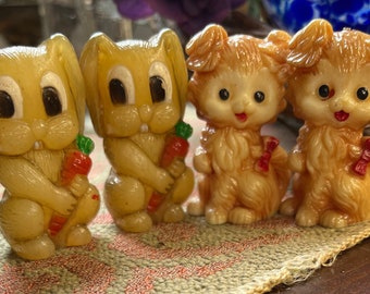 Vintage RABBIT or DOG Salt and Pepper Shakers 1970s Plastic