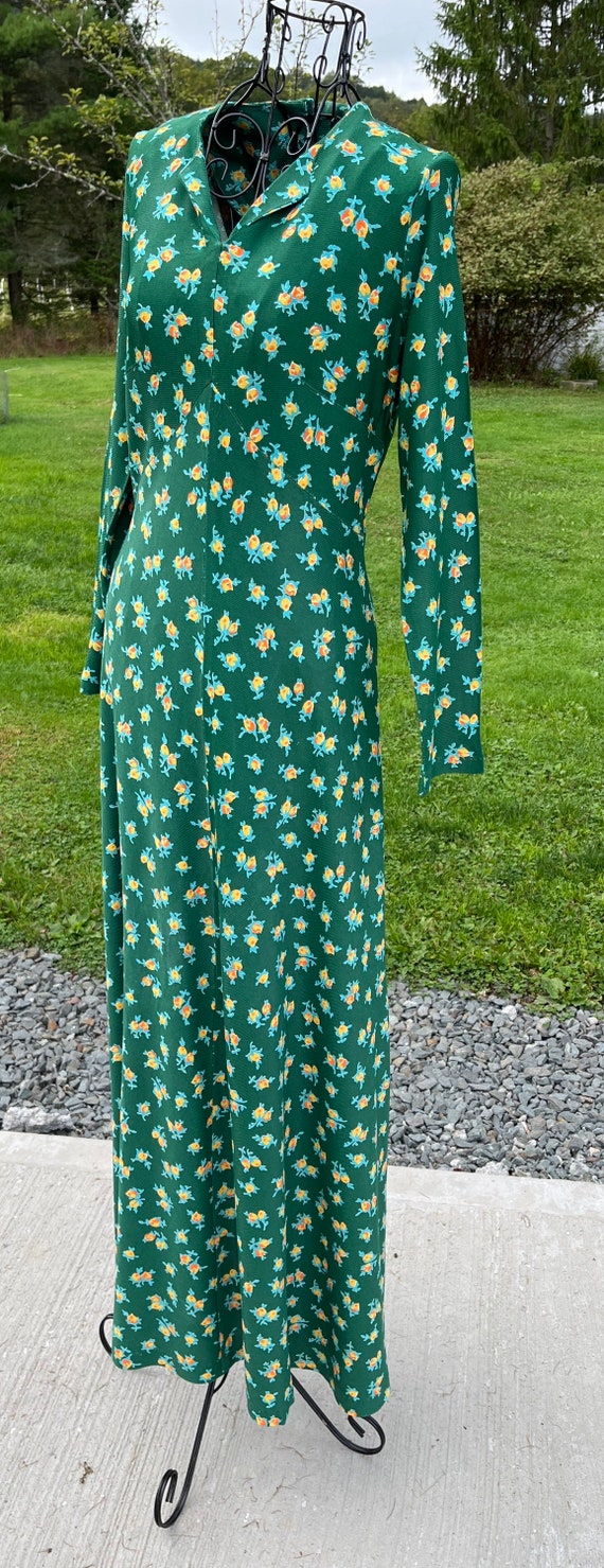 Vintage Green Floral Maxi Long Dress Long Sleeves… - image 2