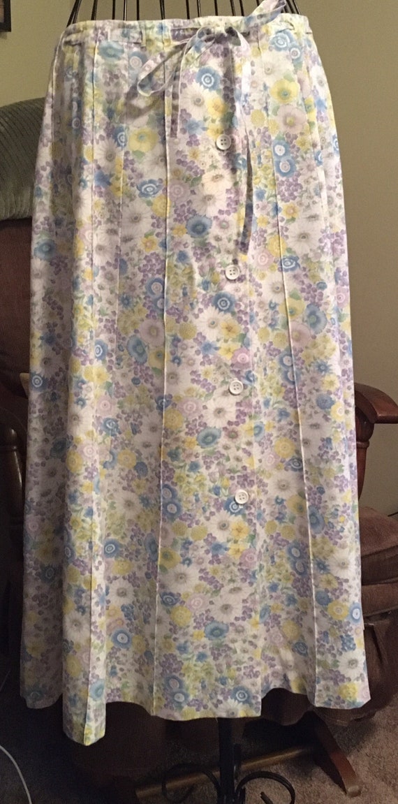 Vintage Floral Button Full Cotton Skirt purple,Blu