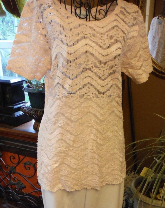 1960 Pink Lace Willow Ridge Short Sleeve Top - image 1