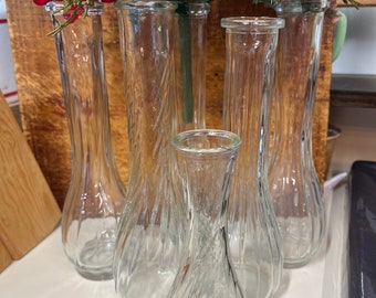 Vintage Hoosier & E.O. Brody Glass Vases Clear Texture Panels Wedding Table Shower Event Florist Vases