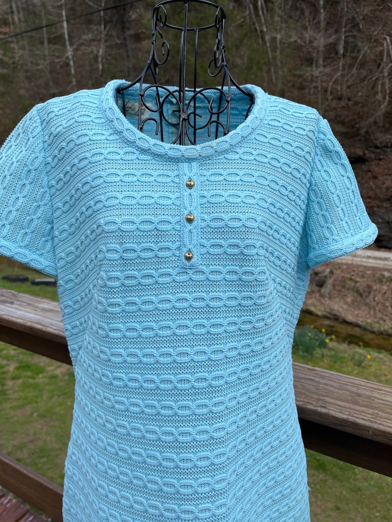 Vintage 1950's Light Blue Knit Shift Dress Leslie fay Originals image 2