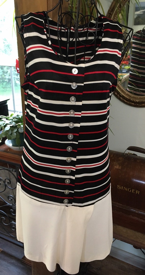 Vintage 60’s Romper Black Red and White Striped R… - image 1