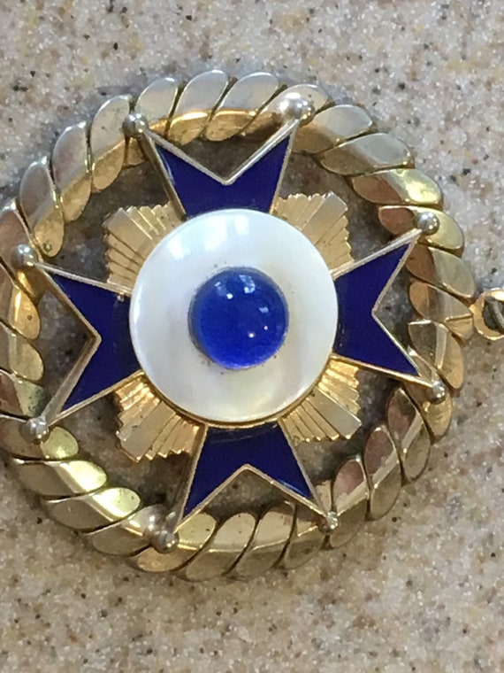 Vintage Maltese Cross Pendant, Blue Stone Necklace
