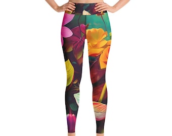 Wild Flowers Leggings, Women Yoga Leggings with inner Pocket, Workout Fitness Clothing