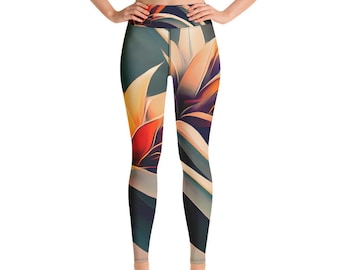 Palm Leaves Leggings, Women Yoga Leggings with inner Pocket, Workout Fitness Clothing