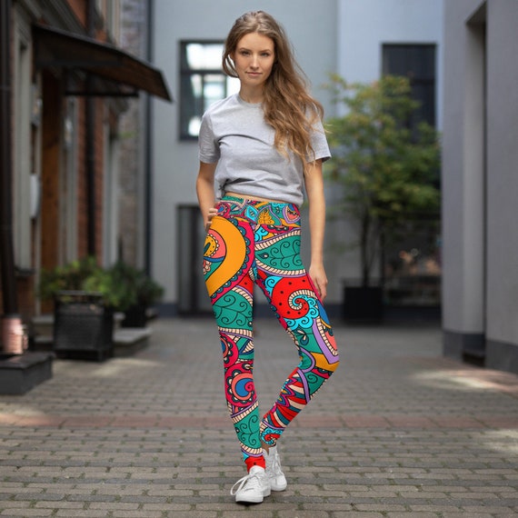 African Women Leggings, Tribal Pattern Yoga Leggings With Inner