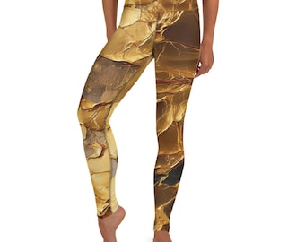 Gold Design Leggings, Women Yoga Leggings with inner Pocket, Workout Fitness Clothing