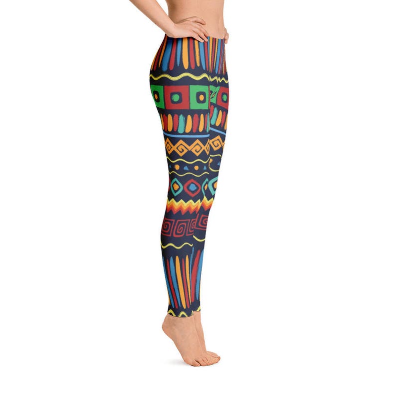 African Pattern Womens Leggings, Colorful Geometric Pattern Yoga ...
