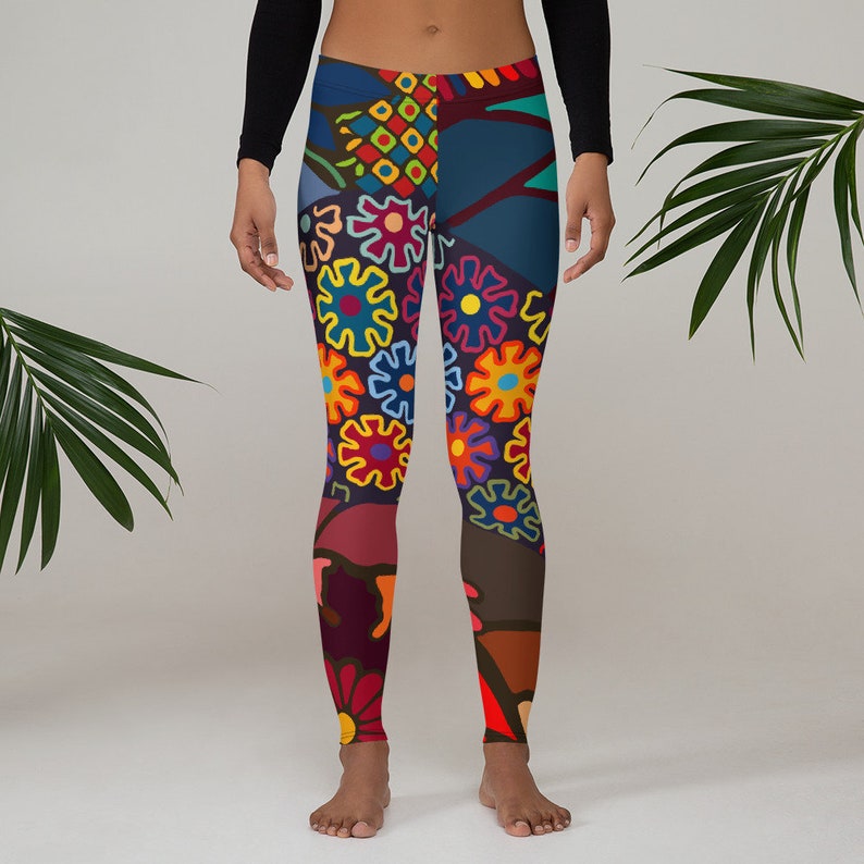 Africa Clothing Womens Leggings Colorful Flowers Yoga Pants Etsy