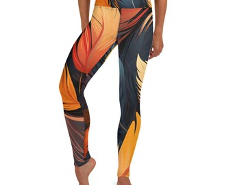 Colorful Feathers Pattern Leggings, Women Yoga Leggings with inner Pocket, Workout Fitness Clothing