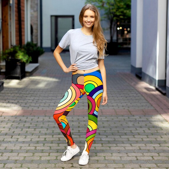 African Style Womens Leggings, Colorful Circles Yoga Leggings -   Singapore