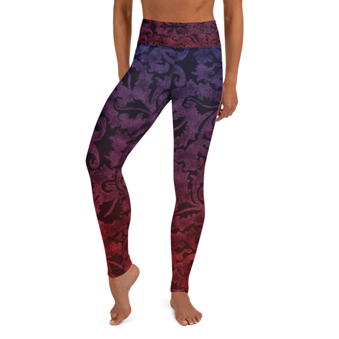 Brocade Pattern Women Leggings, Floral Yoga Leggings With Pocket ...
