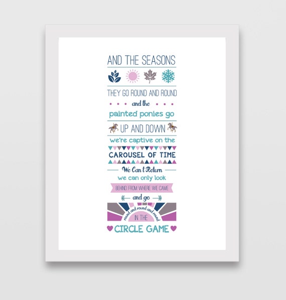 Joni Mitchell Circle Game Lyric Print Purple Navy Teal Etsy etsy