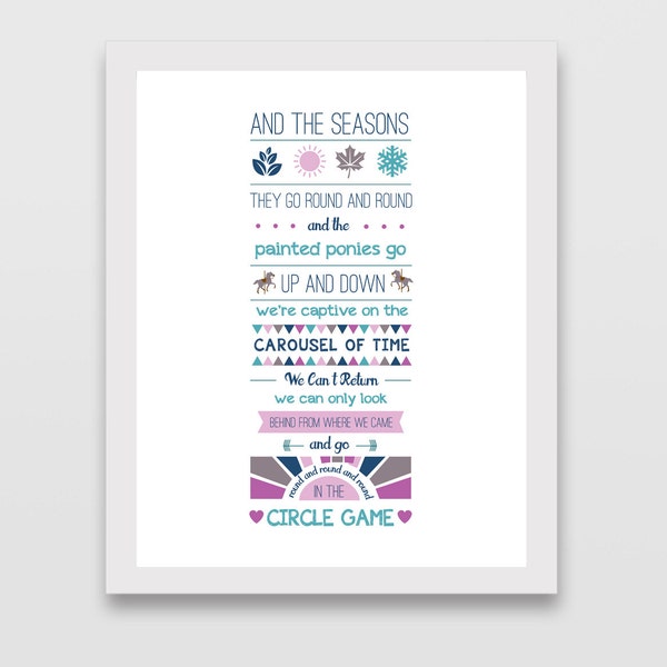 Joni Mitchell Circle Game Lyric Print Purple/Navy/Teal