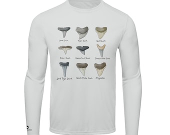 Shark Tooth Identification Sun Shirt UPF 50+ Rash Guard Family Vacation Sun shirts Shark Rash Guard Fishing Shirts Shark Birthday shirt
