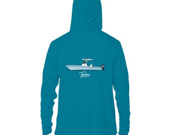 Custom Boat hooded shirt boat drawing hoodie boat crew shirts custom fishing charter shirts UPF shirts custom SPF hoodie Sun Protection