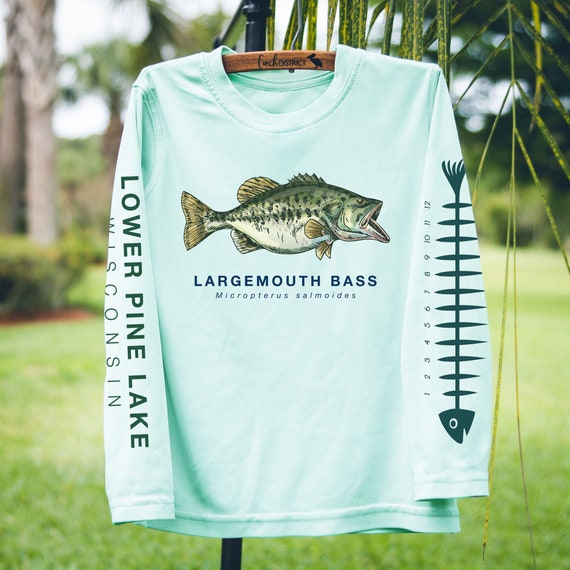 Personalized Lake Shirt Largemouth Bass Fishing Shirt Sun Shirt UPF  Performance Custom Lake Lakehouse Shirt Happy Camper Camping Trip Shirt 