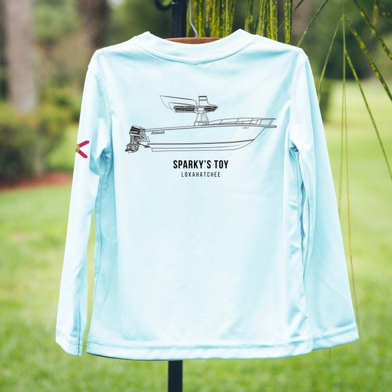 Custom Boat Sketch Sun Shirt SPF 50 Solar Performance Fishing