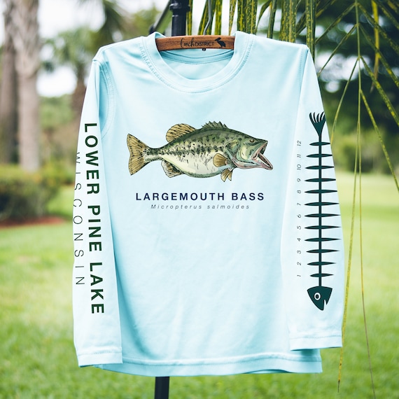 Personalized Lake Shirt Largemouth Bass Fishing Shirt Sun Shirt UPF Performance Custom Lake Lakehouse Shirt Happy Camper Camping Trip Shirt