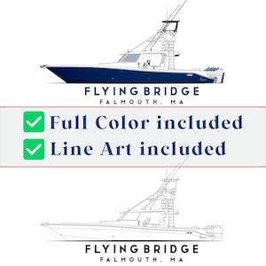 Disegno di barca personalizzato - Disegno a colori e al tratto / Illustrazione digitale di barca / Regalo nautico personalizzato / Ritratto di barca